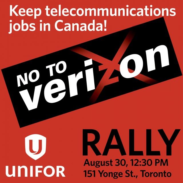 Unions hitting the streets this Friday against Verizon, urging Harper government to keep telco jobs in Canada