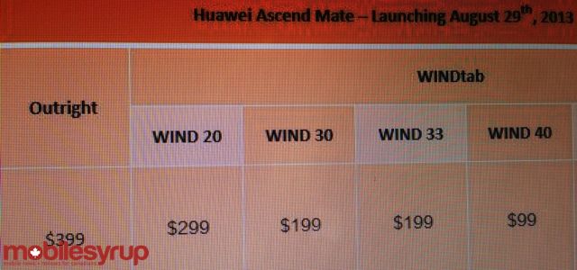 6.1-inch Huawei Ascend Mate coming to WIND Mobile on August 29th