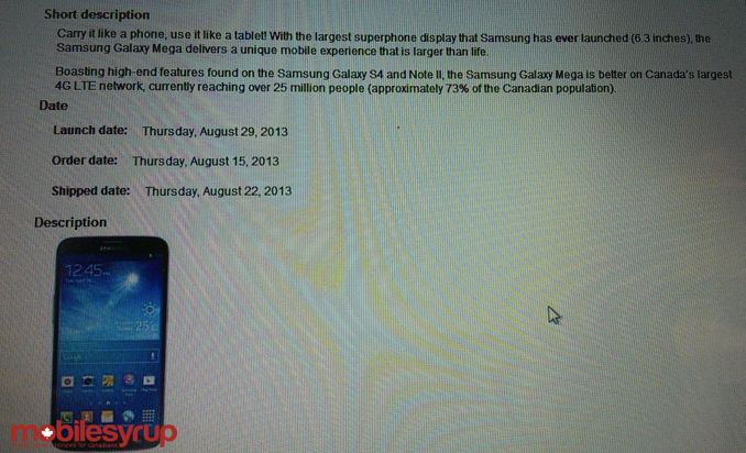 Bell Samsung Galaxy MEGA will be available August 29th