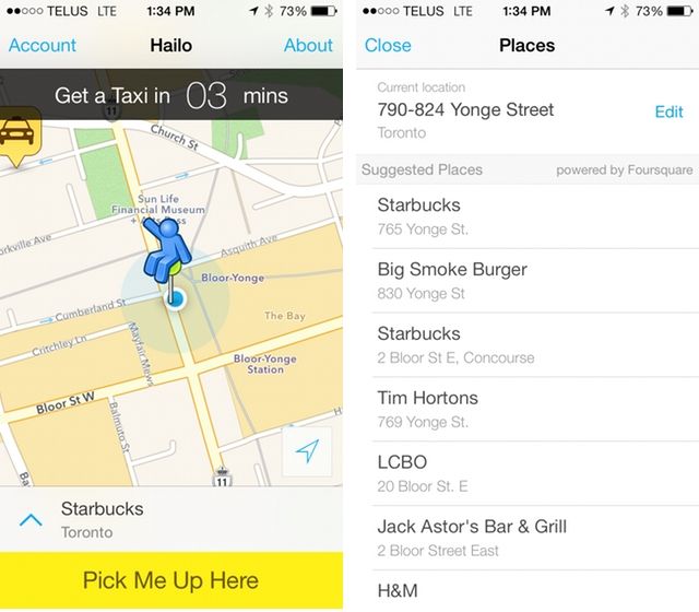 Hailo adds Foursquare-powered Places to its iOS and Android apps
