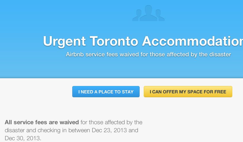 Airbnb waiving service fees until December 30th for Toronto residents affected by ice storm