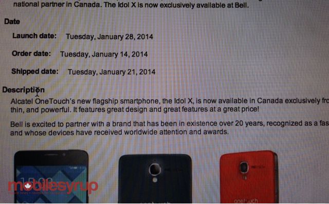 Bell launching the Alcatel One Touch Idol X on January 28th