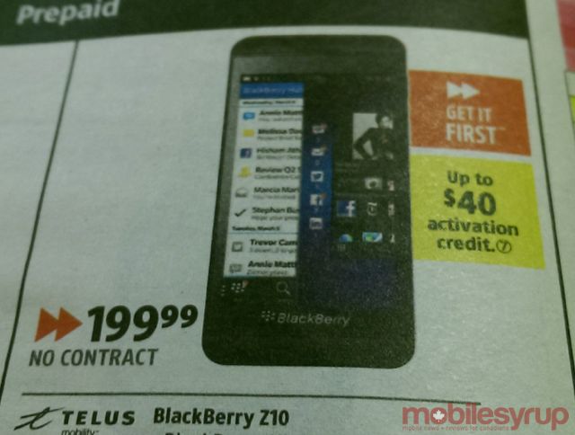 TELUS BlackBerry Z10 now available on Prepaid for $200
