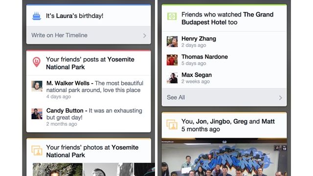 Facebook for iOS cards feature