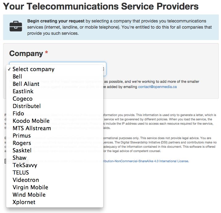 OpenMedia’s Access My Info tool requests the data your ISP has shared with the government