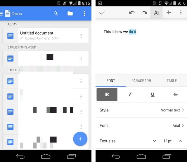 Google Docs and Sheets given Android L-style redesign, native Microsoft Office support