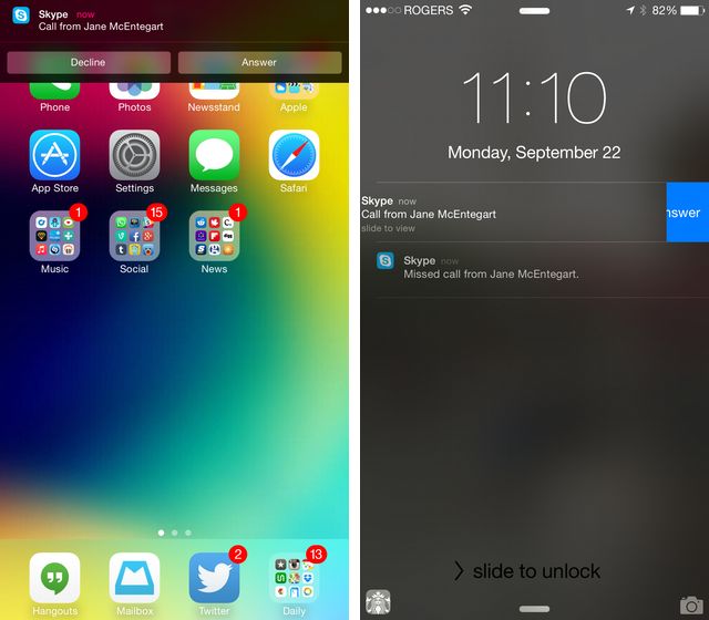Skype for iOS 8 adds interactive notifications
