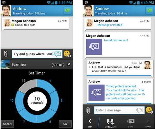 BBM getting timed messages that expire after 15 seconds