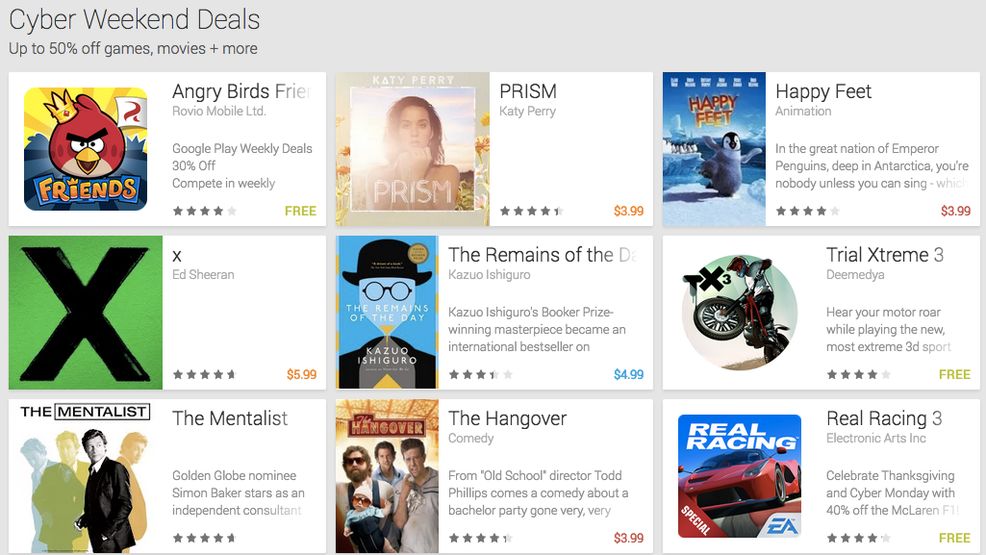 Google offering Cyber Weekend discounts on games and movies in the Play Store