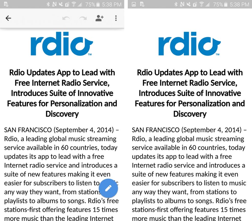 Google Docs, Slides and Sheets for Android add fullscreen mode feature