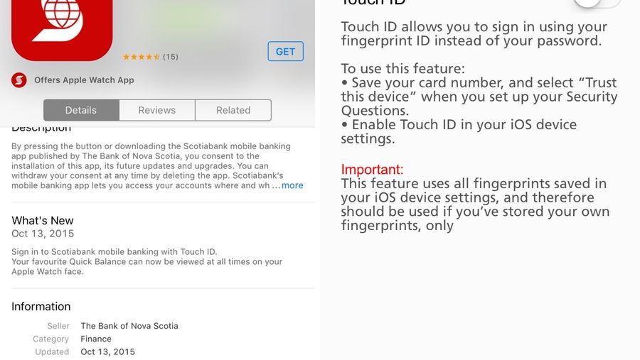 Scotiabank iOS Touch ID