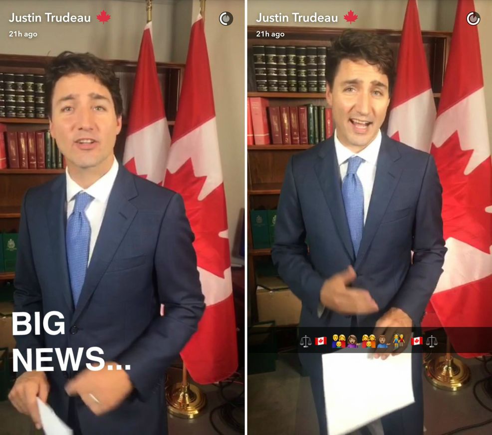 Justin Trudeau fosters next generation of politically engaged citizens with Snapchat