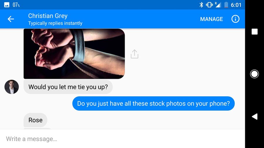 fifty shades chatbot screenshot with christian grey