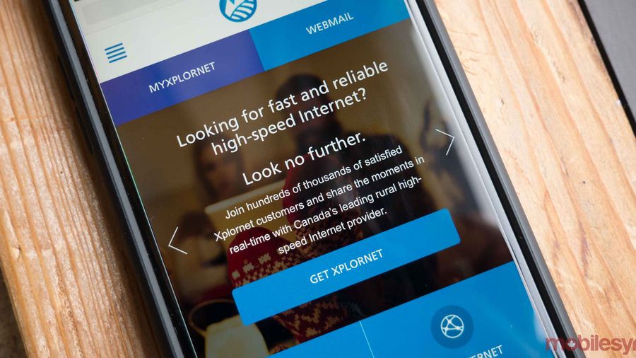 Xplornet LTE Network website on a phone