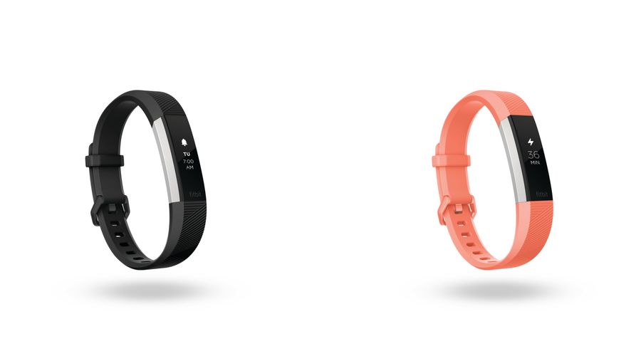 Fitbit Alta HR fitness trackers in black and coral