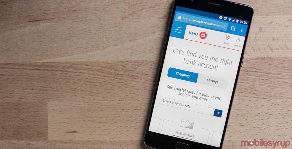 Bank of Montreal app on a phone