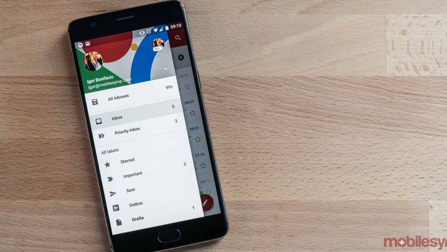 Gmail on a smartphone
