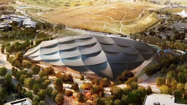top of roof with multiple waves - google's campus expansion