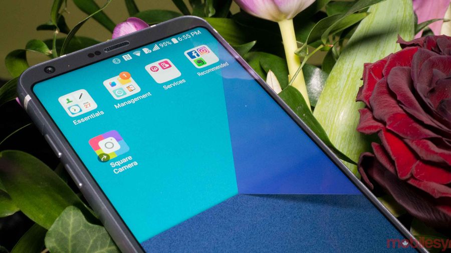 LG G6 phone on flowers