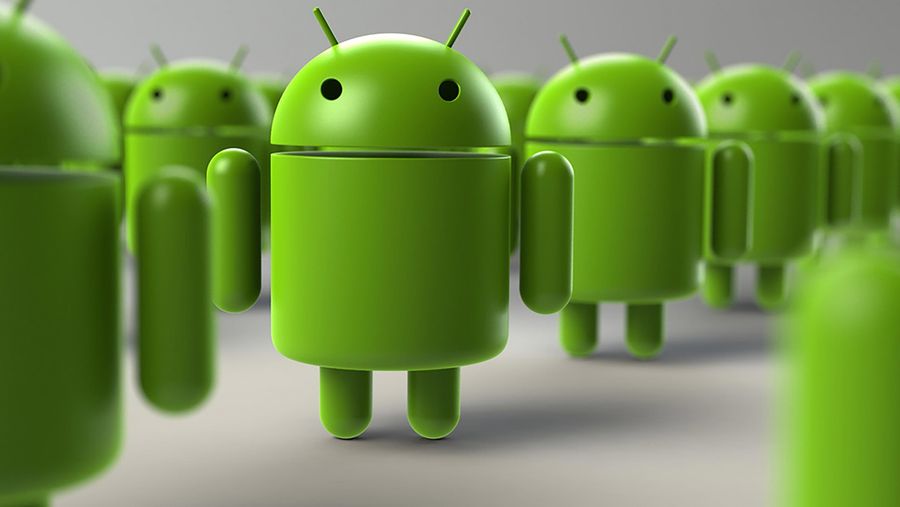 Lineup of Android robots