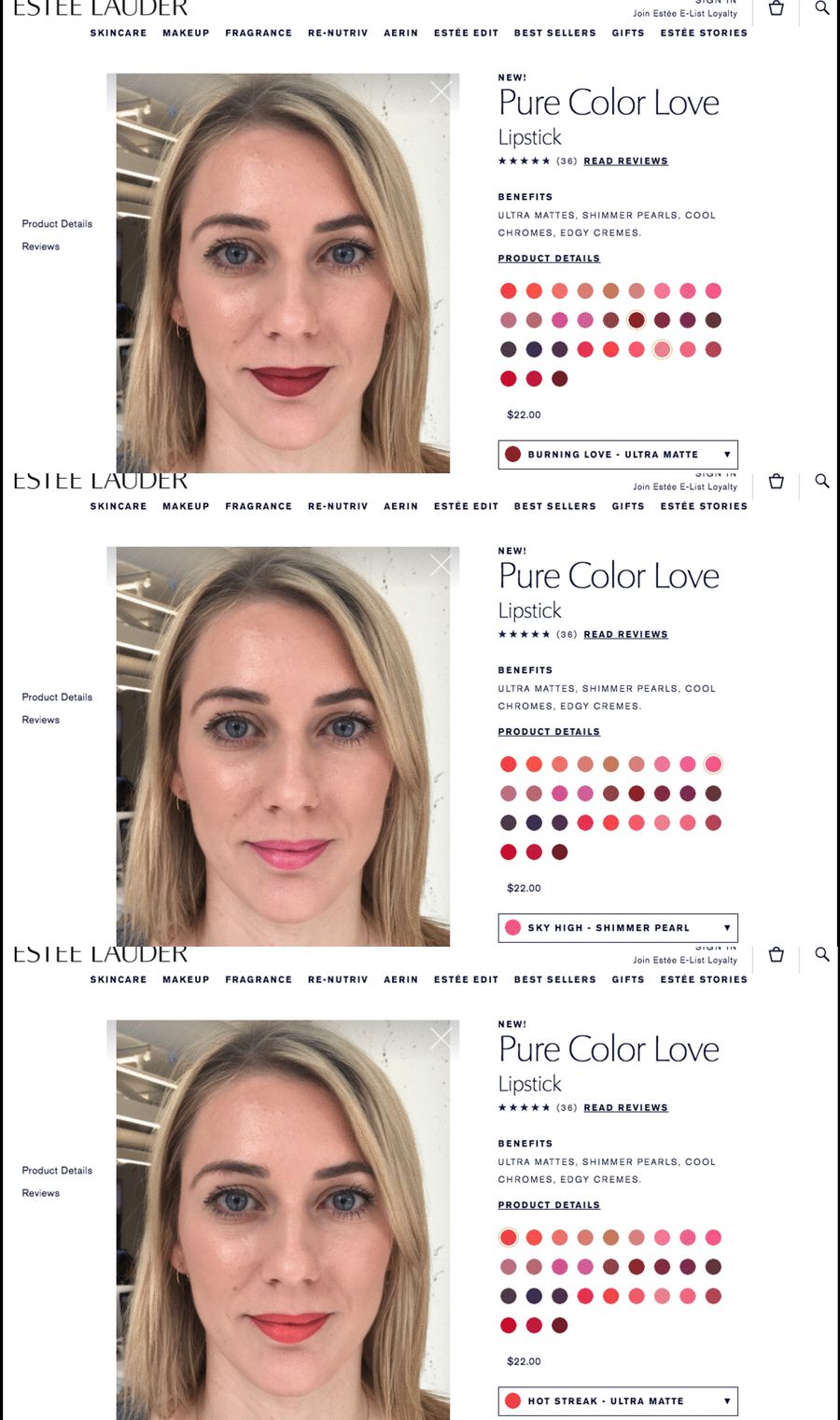 GIF of woman trying different lipstick shades