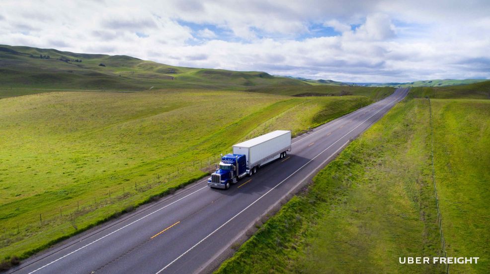 Uber Freight truck driving down a highway