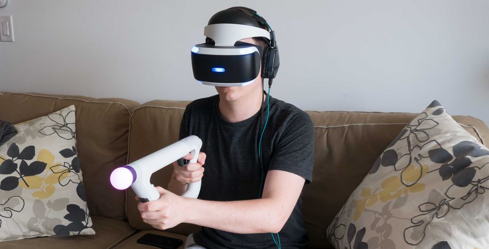 Holding Farpoint's PSVR Aim controller