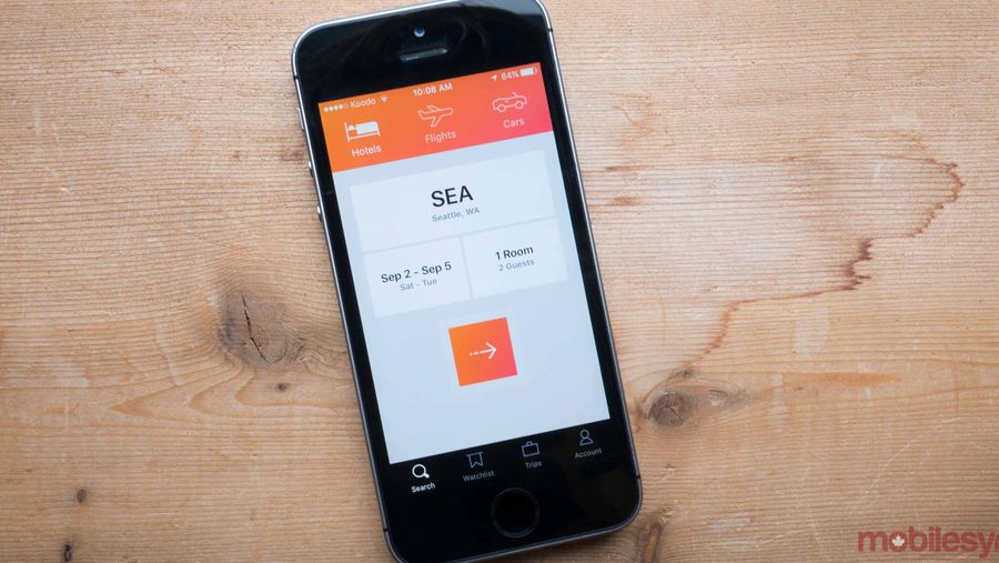 Kayak app on an iPhone