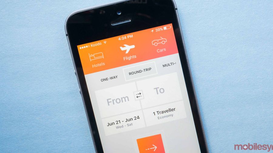 Kayak app on iPhone