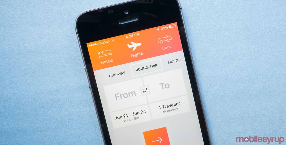 Kayak app on iPhone