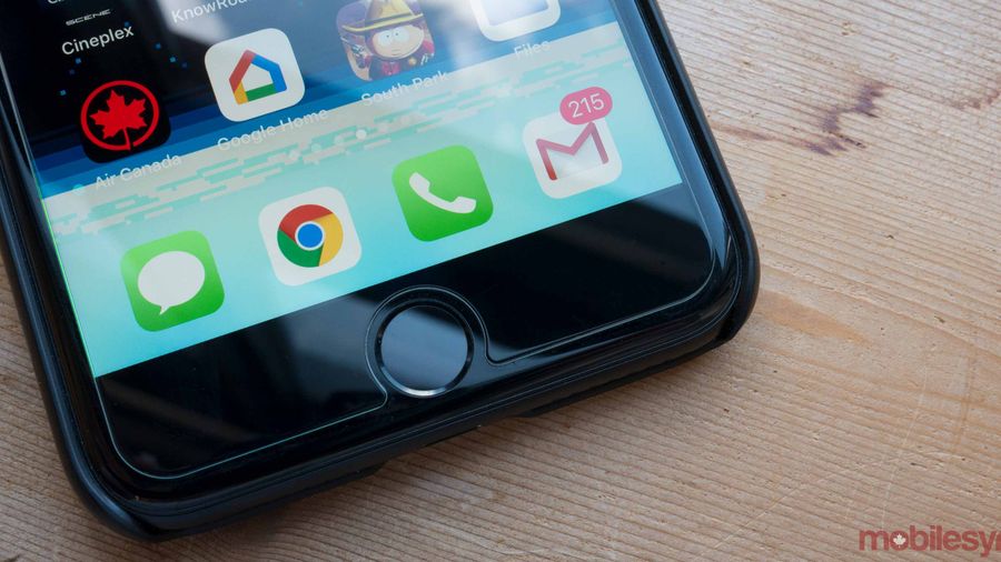 iPhone 8 laying face up showing Touch ID sensor
