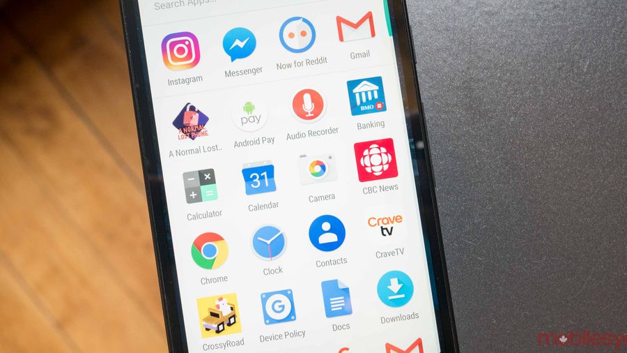 An image showing the Android app drawer on a Nexus 5X