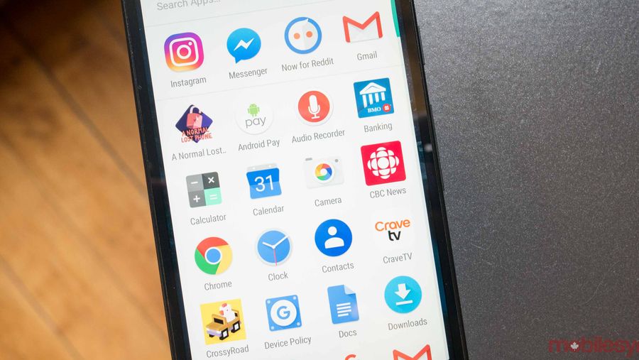 An image showing the Android app drawer on a Nexus 5X
