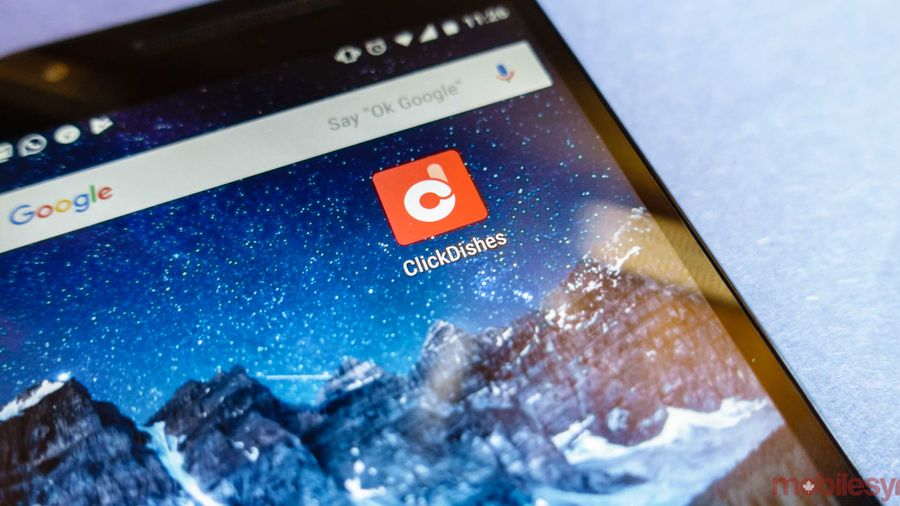 An image showing the ClickDishes app on a Nexus 5X