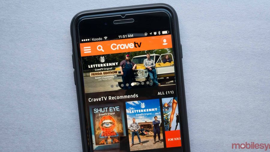 Crave TV app on a smartphone