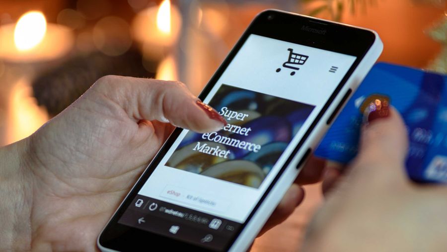 woman making purchase on phone