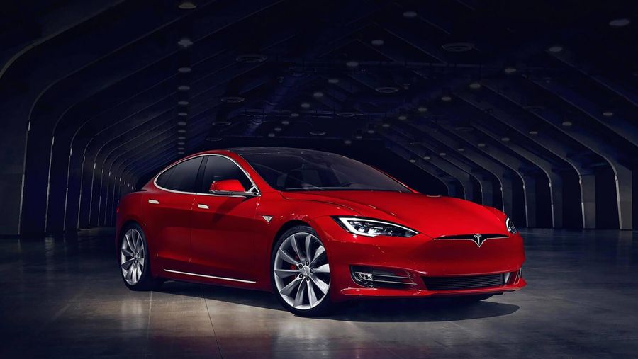 tesla model s in red