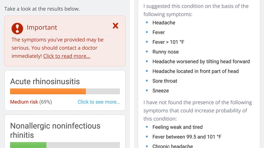 symptomate screenshot with resutls