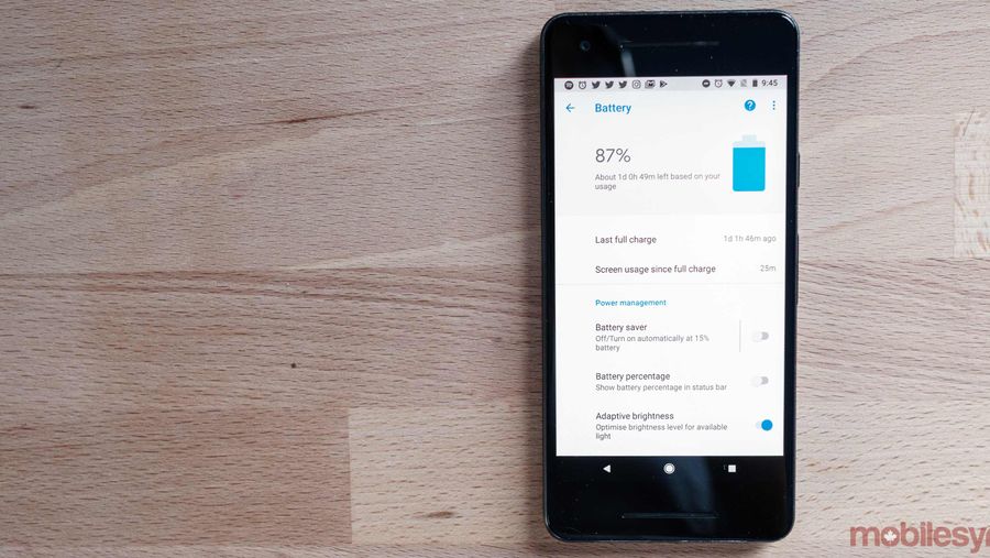The Pixel's new battery indicator screen