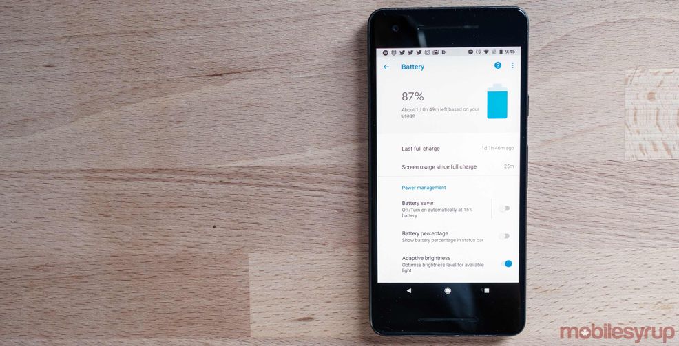 The Pixel's new battery indicator screen