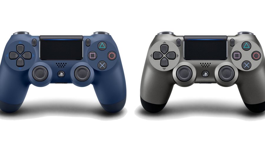 The two new DualShock 4 colours, Midnight Blue and Steel Black