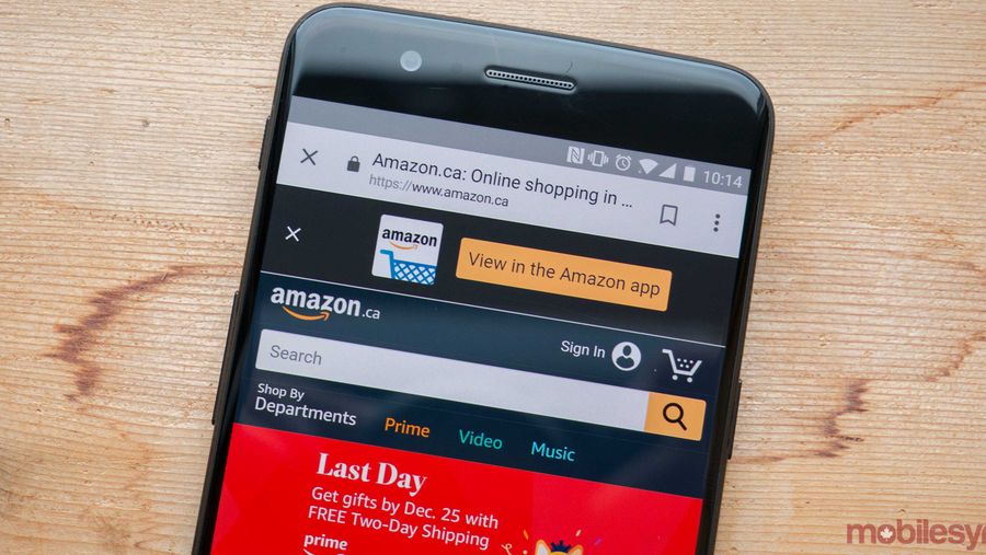 Amazon website on phone