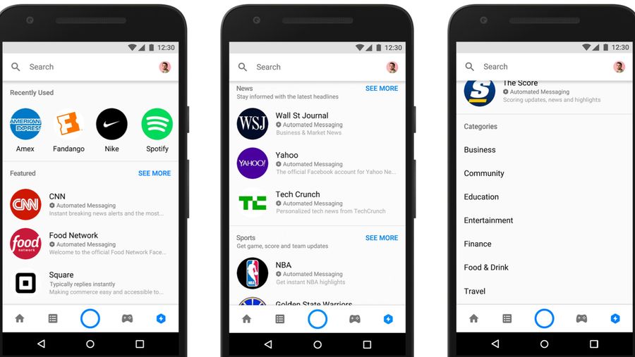 Facebook Messenger Discover tab
