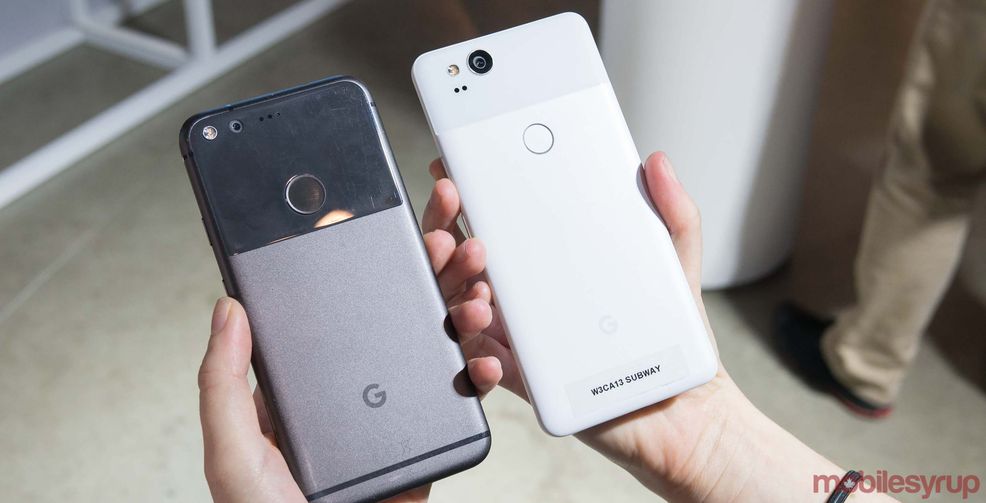 Google Pixel and Pixel 2 in hands