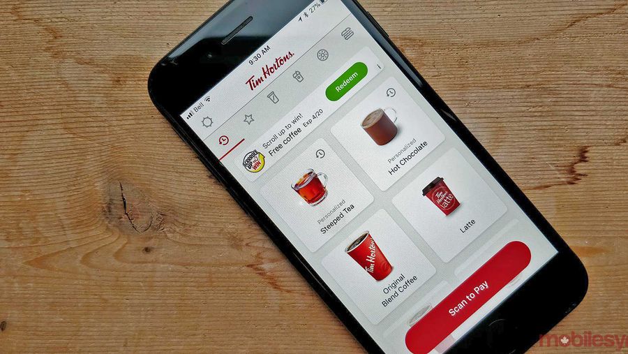 Tim Hortons scroll up to win feature
