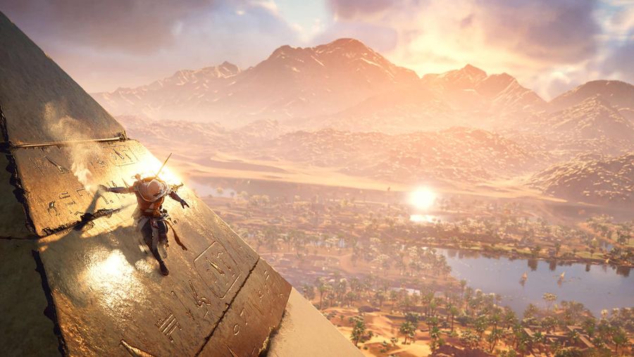 Assassin's Creed Origins Bayek on pyramid