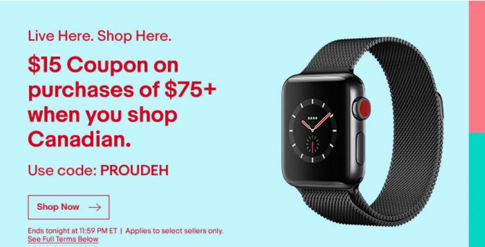 Canadian eBay shoppers can take advantage of a $15 coupon today