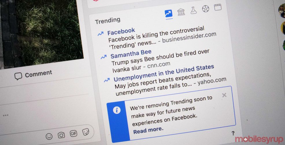 Facebook is getting rid of its Trending section next week