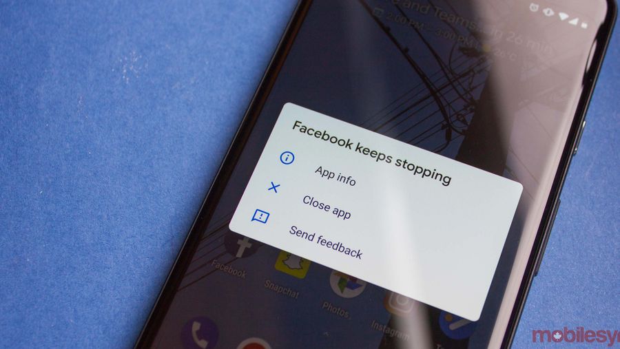 Facebook crash dialogue Android