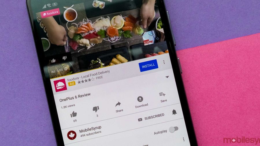 YouTube ad on phone